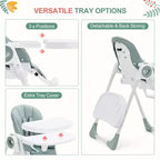 Chaise haute pliante pour bébés et tout-petards - Harnais de sécurité réglable à 5 points, plusieurs positions d'inclinaison, plateau amovible facile à nettoyer et design léger