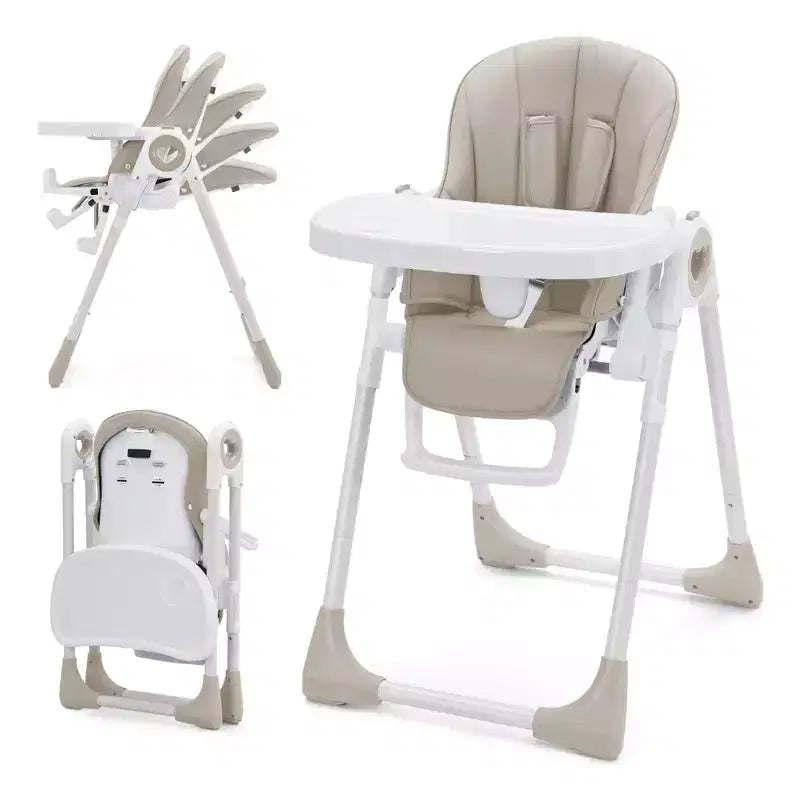 Chaise haute pliante pour bébés et tout-petards - Harnais de sécurité réglable à 5 points, plusieurs positions d'inclinaison, plateau amovible facile à nettoyer et design léger