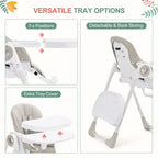 Chaise haute pliante pour bébés et tout-petards - Harnais de sécurité réglable à 5 points, plusieurs positions d'inclinaison, plateau amovible facile à nettoyer et design léger