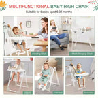 Chaise haute pliante pour bébés et tout-petards - Harnais de sécurité réglable à 5 points, plusieurs positions d'inclinaison, plateau amovible facile à nettoyer et design léger