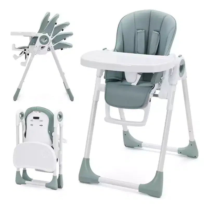 Chaise haute pliante pour bébés et tout-petards - Harnais de sécurité réglable à 5 points, plusieurs positions d'inclinaison, plateau amovible facile à nettoyer et design léger