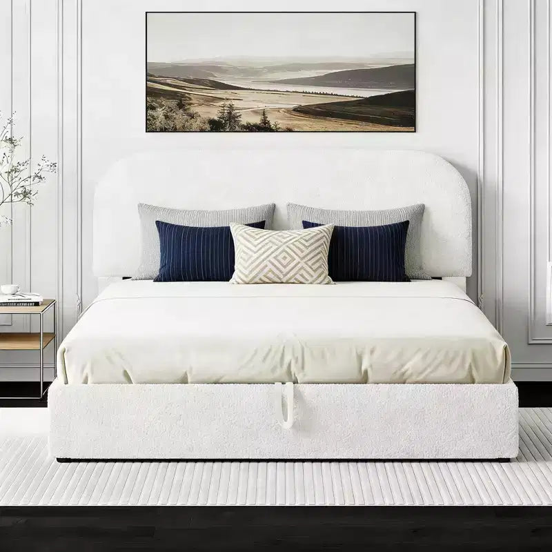 Luxystar Queen Size Upholstered Bed With Lift Up Storage, White
