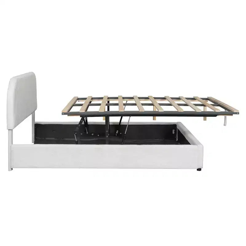 Luxystar Queen Size Upholstered Bed With Lift Up Storage, White