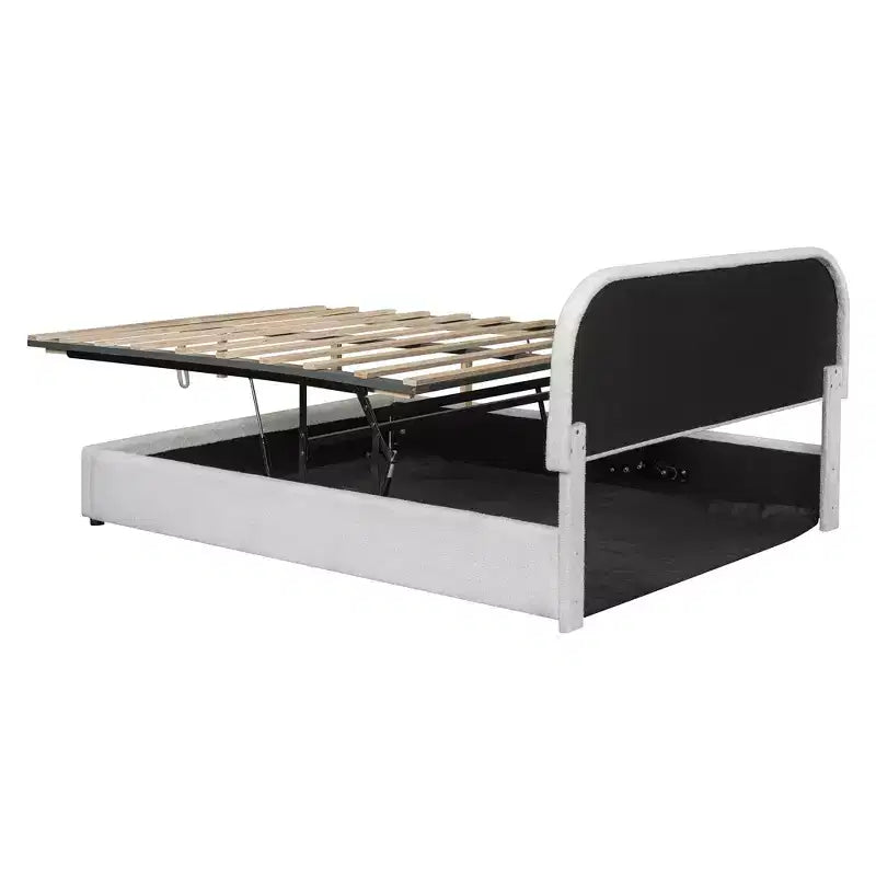 Luxystar Queen Size Upholstered Bed With Lift Up Storage, White