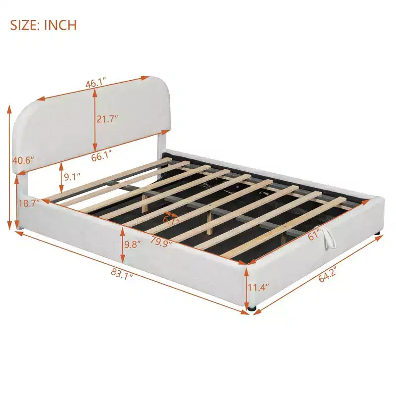 Luxystar Queen Size Upholstered Bed With Lift Up Storage, White