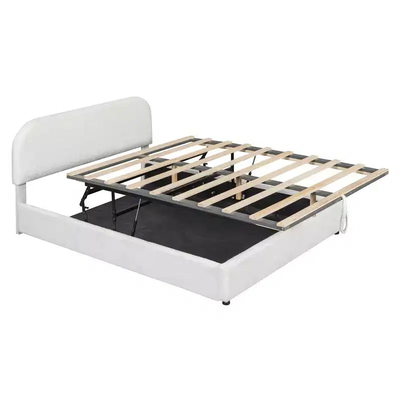 Luxystar Queen Size Upholstered Bed With Lift Up Storage, White