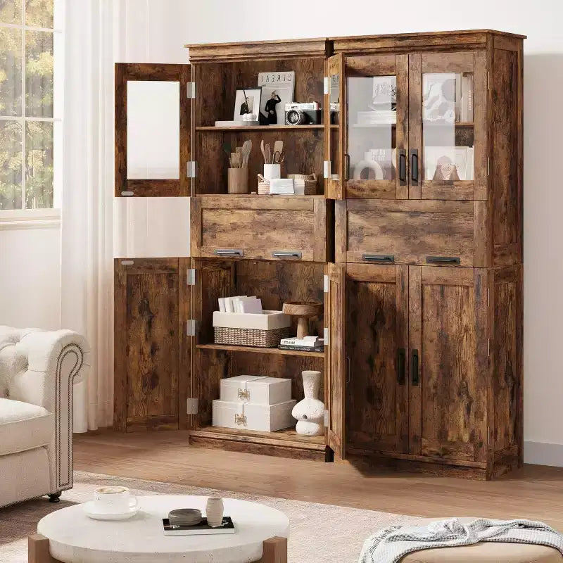67 H Tall Bathroom Storage Cabinet,4 Doors & Flip Glass Drawer, Freestanding Organizer with Adjustable Shelves for Kitchen, Pantry, Living Room