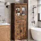 67 H Tall Bathroom Storage Cabinet,4 Doors & Flip Glass Drawer, Freestanding Organizer with Adjustable Shelves for Kitchen, Pantry, Living Room