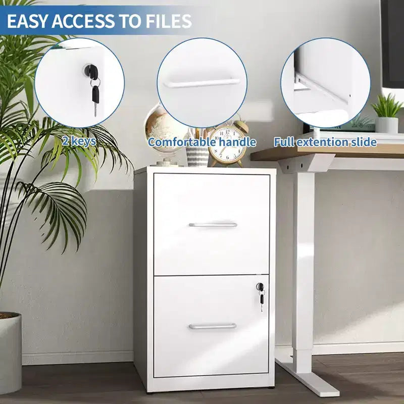 VIYET 25H 2-Drawer Lockable Vertical File Cabinet,Heavy-Duty Steel for Letter/Legal/A4/F4,Anti-Tip for Home Office(white)