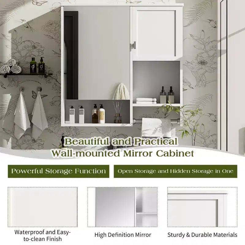 CASAINC 29'' x 28'' Wall Mounted Bathroom Medicine Cabinet with Mirror & Towel Bar
