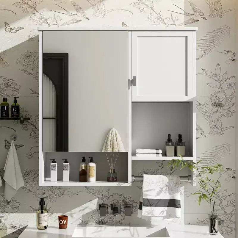 CASAINC 29'' x 28'' Wall Mounted Bathroom Medicine Cabinet with Mirror & Towel Bar