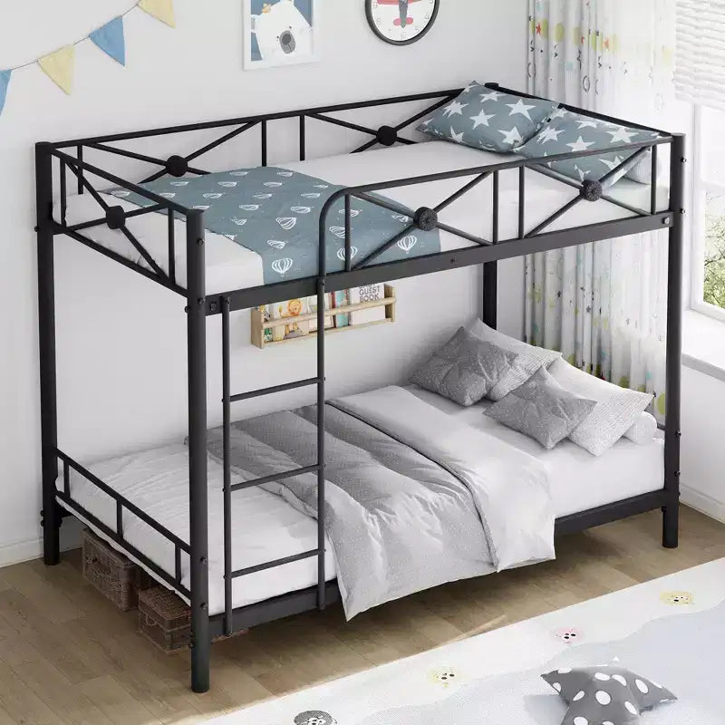 Metal Double-decker Bed, Steel Double-decker Bed with Safety Guardrail, Space-saving Design, Modern Bedroom or School