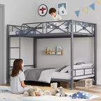 Metal Double-decker Bed, Steel Double-decker Bed with Safety Guardrail, Space-saving Design, Modern Bedroom or School