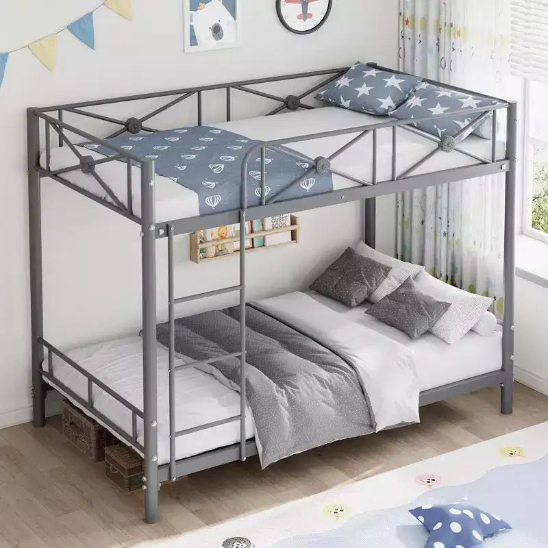 Metal Double-decker Bed, Steel Double-decker Bed with Safety Guardrail, Space-saving Design, Modern Bedroom or School
