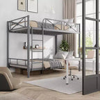 Metal Double-decker Bed, Steel Double-decker Bed with Safety Guardrail, Space-saving Design, Modern Bedroom or School