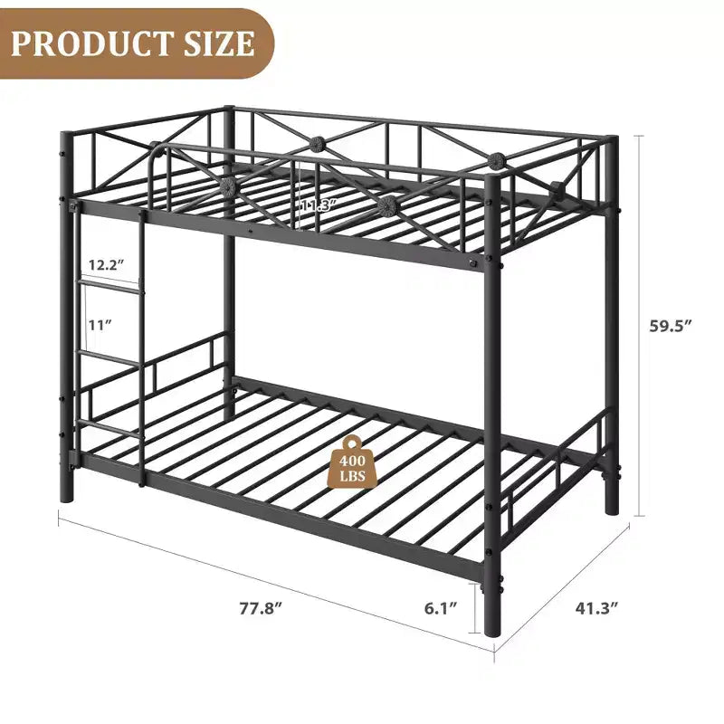 Metal Double-decker Bed, Steel Double-decker Bed with Safety Guardrail, Space-saving Design, Modern Bedroom or School