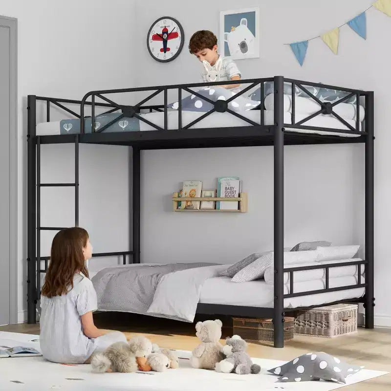 Metal Double-decker Bed, Steel Double-decker Bed with Safety Guardrail, Space-saving Design, Modern Bedroom or School