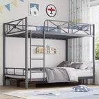 Metal Double-decker Bed, Steel Double-decker Bed with Safety Guardrail, Space-saving Design, Modern Bedroom or School