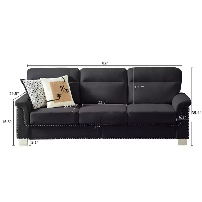 Okak Modern Snowfleece Fabric 3-Seater Long Sofa with Rolled Arms,Compressed Upholstered Couch for Living Room,Apartment