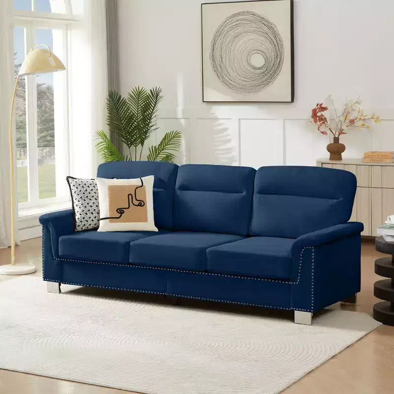 Okak Modern Snowfleece Fabric 3-Seater Long Sofa with Rolled Arms,Compressed Upholstered Couch for Living Room,Apartment