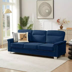 Okak Modern Snowfleece Fabric 3-Seater Long Sofa with Rolled Arms,Compressed Upholstered Couch for Living Room,Apartment