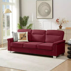 Okak Modern Snowfleece Fabric 3-Seater Long Sofa with Rolled Arms,Compressed Upholstered Couch for Living Room,Apartment