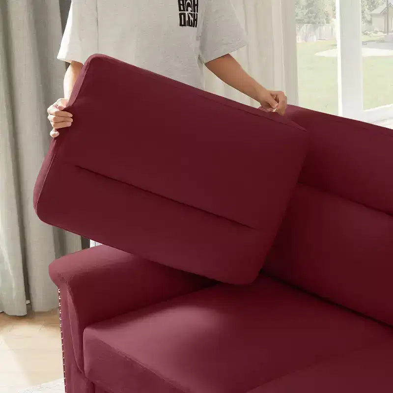 Okak Modern Snowfleece Fabric 3-Seater Long Sofa with Rolled Arms,Compressed Upholstered Couch for Living Room,Apartment
