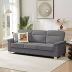 Okak Modern Snowfleece Fabric 3-Seater Long Sofa with Rolled Arms,Compressed Upholstered Couch for Living Room,Apartment