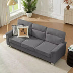 Okak Modern Snowfleece Fabric 3-Seater Long Sofa with Rolled Arms,Compressed Upholstered Couch for Living Room,Apartment