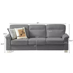 Okak Modern Snowfleece Fabric 3-Seater Long Sofa with Rolled Arms,Compressed Upholstered Couch for Living Room,Apartment