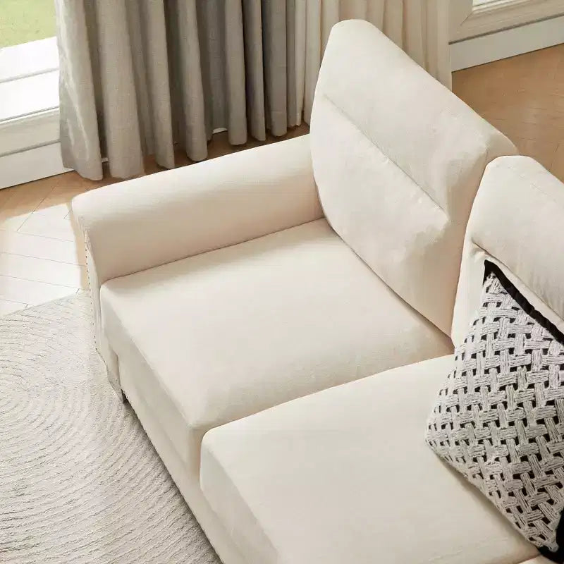 Okak Modern Snowfleece Fabric 3-Seater Long Sofa with Rolled Arms,Compressed Upholstered Couch for Living Room,Apartment