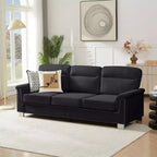Okak Modern Snowfleece Fabric 3-Seater Long Sofa with Rolled Arms,Compressed Upholstered Couch for Living Room,Apartment