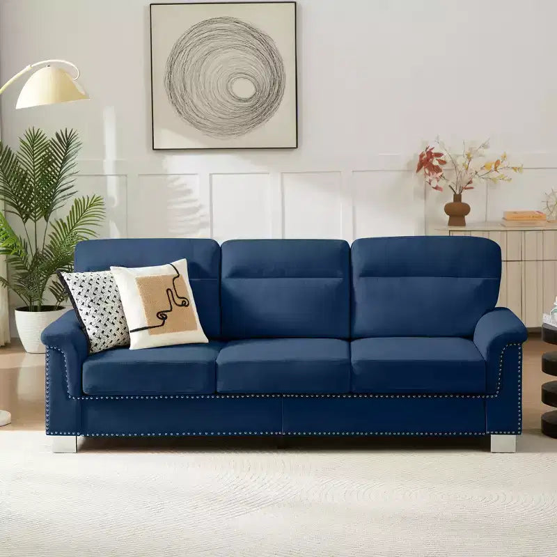Okak Modern Snowfleece Fabric 3-Seater Long Sofa with Rolled Arms,Compressed Upholstered Couch for Living Room,Apartment