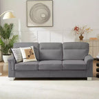 Okak Modern Snowfleece Fabric 3-Seater Long Sofa with Rolled Arms,Compressed Upholstered Couch for Living Room,Apartment