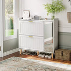 Wooden Shoe Cabinet with Mirror, 2 Flip Drawers & Side Storage Cabinet, Freestanding Modern Shoe Storage with Adjustable Shelves for Hallway, Bedroom