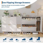 Wooden Shoe Cabinet with Mirror, 2 Flip Drawers & Side Storage Cabinet, Freestanding Modern Shoe Storage with Adjustable Shelves for Hallway, Bedroom