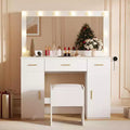 Vanity Desk with Mirror and Lights, Large Makeup Vanity Table with Power Outlet and Stool, White Vanity Dressing Table for Bedroom Dressing Room