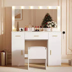 Vanity Desk with Mirror and Lights, Large Makeup Vanity Table with Power Outlet and Stool, White Vanity Dressing Table for Bedroom Dressing Room