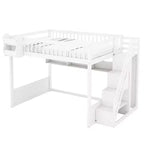 Cadre de lit mezzanine en bois Queen Size Whisen avec escalier et armoire, étagères de rangement et espace sous le lit