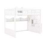 Cadre de lit mezzanine en bois Queen Size Whisen avec escalier et armoire, étagères de rangement et espace sous le lit