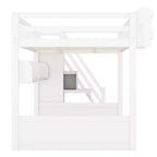 Cadre de lit mezzanine en bois Queen Size Whisen avec escalier et armoire, étagères de rangement et espace sous le lit