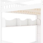 Cadre de lit mezzanine en bois Queen Size Whisen avec escalier et armoire, étagères de rangement et espace sous le lit