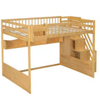 Cadre de lit mezzanine en bois Queen Size Whisen avec escalier et armoire, étagères de rangement et espace sous le lit