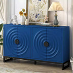 Buffet Cabinet with 4 Water Wave Doors, Wood Sideboard Storage with Adjustable Shelves for Kitchen Entryway Hallway