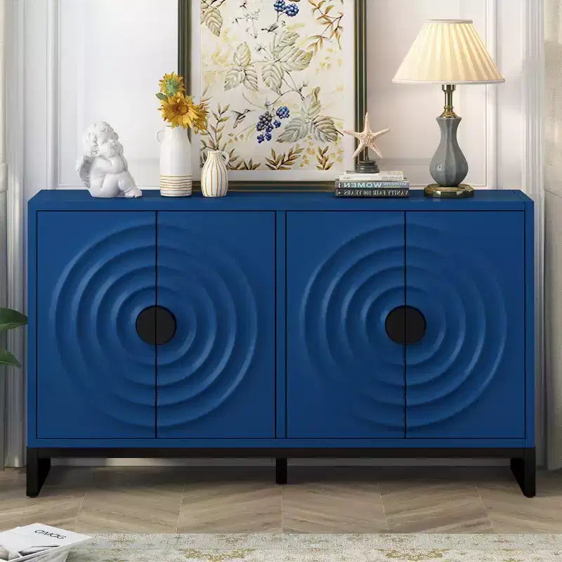 Buffet avec 4 portes motif Vague d'eau, en bois, avec étagères réglables pour cuisine, entrée, couloir