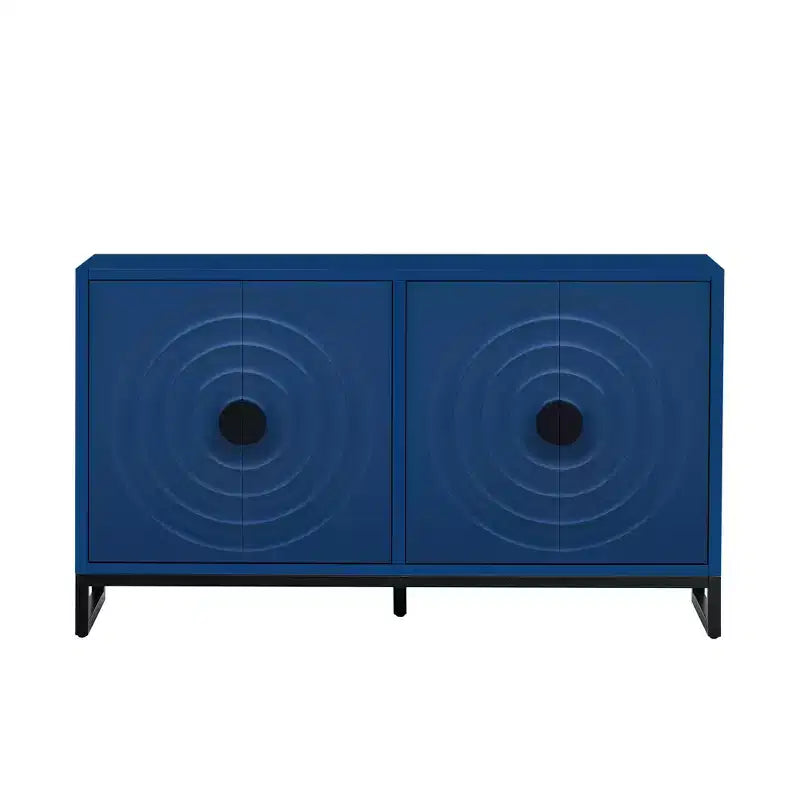 Buffet avec 4 portes motif Vague d'eau, en bois, avec étagères réglables pour cuisine, entrée, couloir
