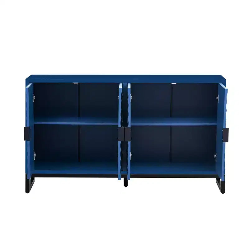 Buffet avec 4 portes motif Vague d'eau, en bois, avec étagères réglables pour cuisine, entrée, couloir