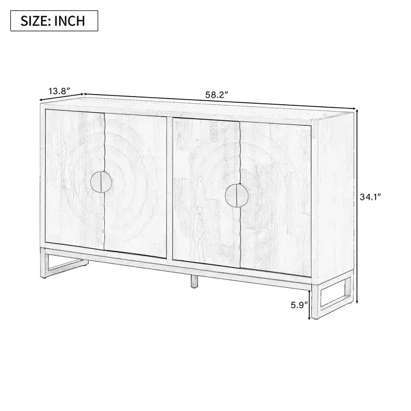 Buffet avec 4 portes motif Vague d'eau, en bois, avec étagères réglables pour cuisine, entrée, couloir