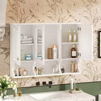 Meuble haut de salle de bain de 104 cm, armoire à pharmacie murale avec portes miroir et étagères réglables, meuble de rangement flottant pour salle de bain