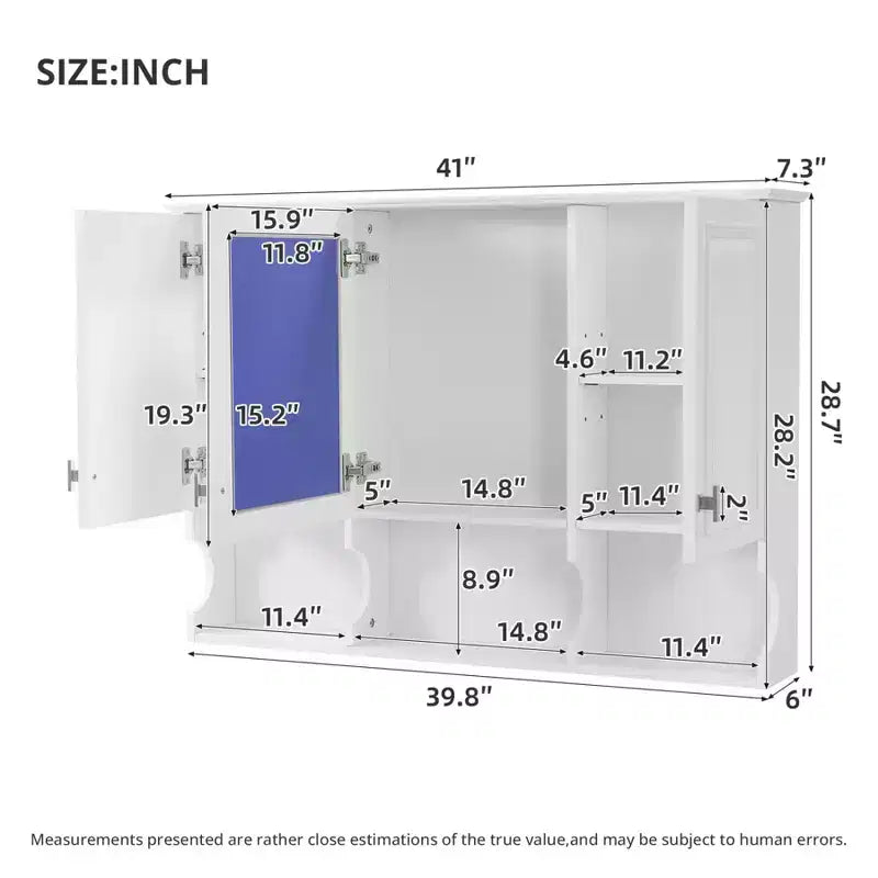 Meuble haut de salle de bain de 104 cm, armoire à pharmacie murale avec portes miroir et étagères réglables, meuble de rangement flottant pour salle de bain